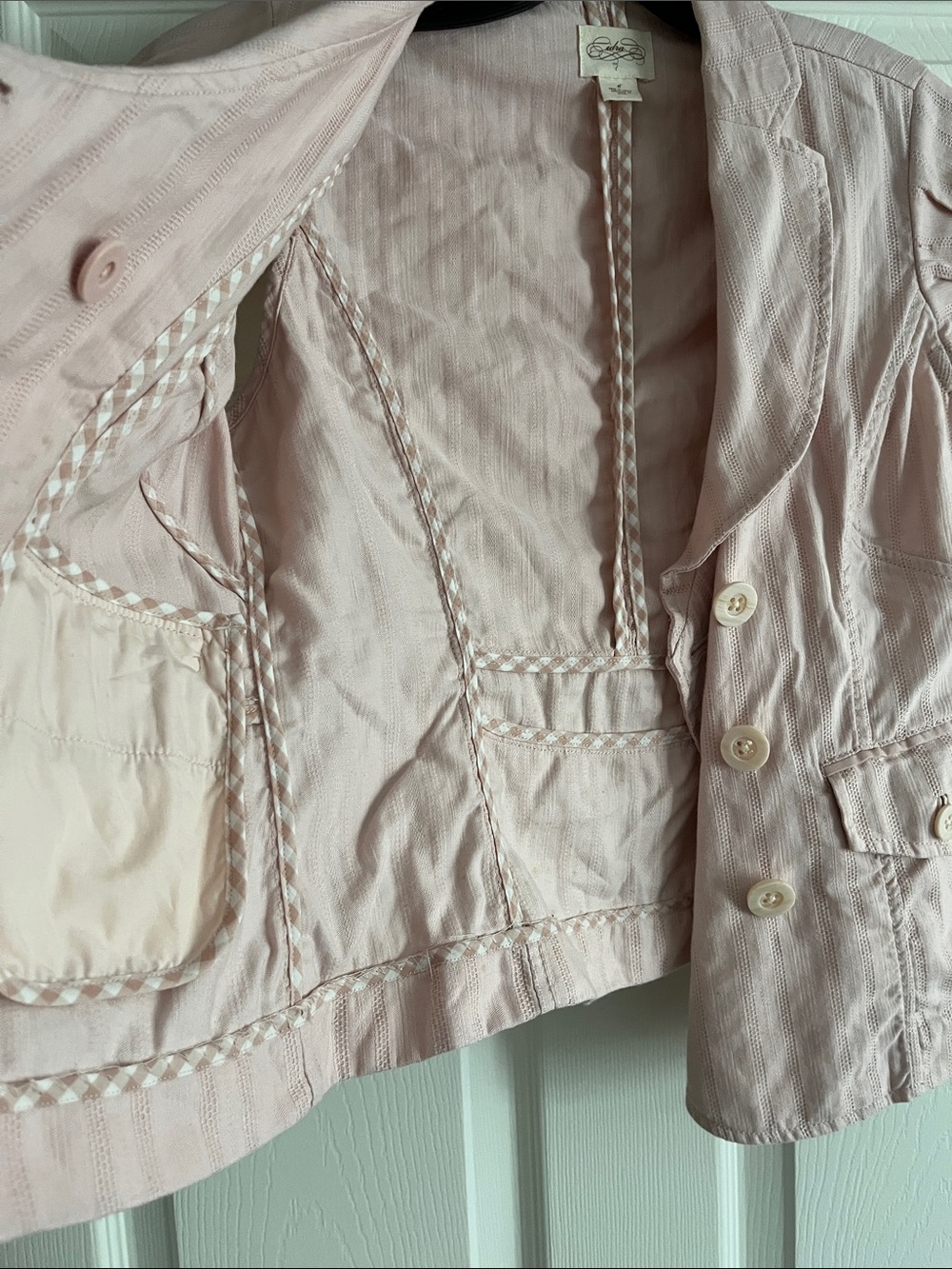 Anthropologie Light Pink Double-Breasted Ruffle Vest Jacket - Picture 6 of 6